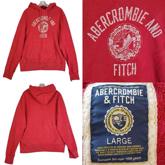 Vintage Abercrombie & Fitch Men’s Hoodie Red Embroidered Sweatshirt Size L Y2K - Picture 1 of 8